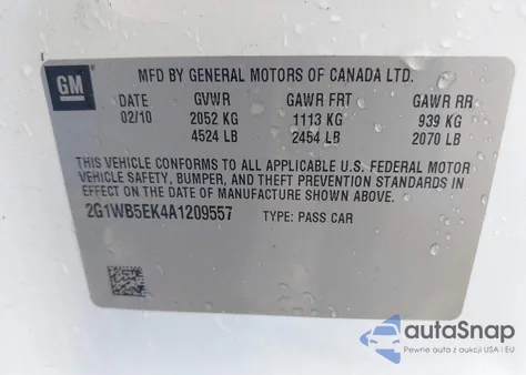 2010 Chevrolet Impala Lt from USA, damaged, VIN 2G1WB5EK4A1209557